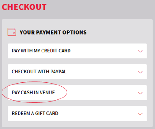 pay cash at venue option